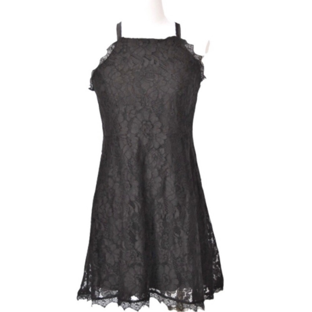 Lulu’s Women's LG Cocktail A-Line Lace Mini Dress-Black